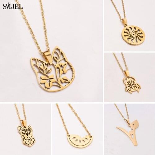 SMJEL Stainless Steel Necklace Chain Gold Fashion Cat Dog Necklace Jewelry for Women Chokers Accessories Party Birthday Gift