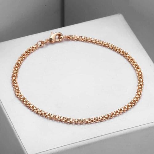 3mm Womens Girls Bracelets 585 Rose Gold Filled Braided Weaving Bismark Link Chain Bracelet Fashion Jewelry CB04