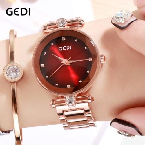 GEDI Rose gold Quartz Womens Watches Top Luxury Ladies Watch Fashion Women Clock Simple Elegant Female Wristwatch reloj mujer