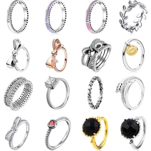 Silver Color Ring Charms Women Bow Knot Heart Leaf Star Arrow Shape Rose Gold Pink Pruple White Color For Women Jewelry