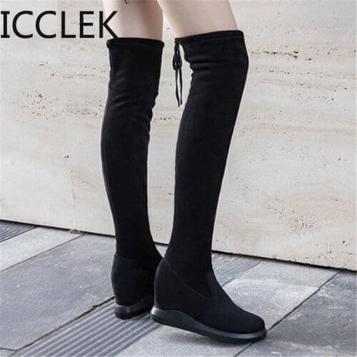Winter Women Boots Fashion Over The Knee Warm Boots Lace-up Internal Increase Long Boots High Heels Pointed Botas Mujer A048