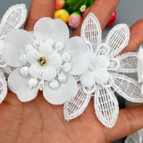 10X 3D Flower Pearl Beaded Lace Trim For Dress Ribbon Knitting Wedding Dress Embroidered DIY Sewing Craft Rhinestone Decoration