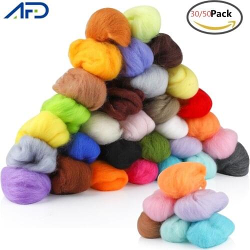 30/50 Colors Wool Felt Craft Kit DIY Wool Felt Roving Wool with Felt Needle Set for DIY Doll Needlework Accessories
