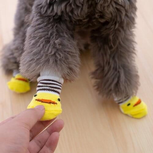 4Pcs Warm Puppy Dog Shoes Soft Pet Knits Socks Cute Cartoon Anti Slip Skid Socks For Small Dogs Breathable Pet Products S/M/L