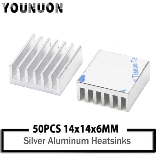 YOUNUON 50pcs 14x14x6mm Aluminum Heatsink PC VGA Card RAM Memory IC Chip Heat Sink Cooling Cooler 14mm x 6mm