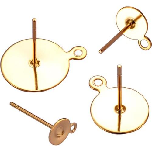 50pcs Stainless Steel Golden Blank Earring Stud Base Fit 5-10mm Cabochon Cameo Settings DIY Jewelry Making Accessories Supplies
