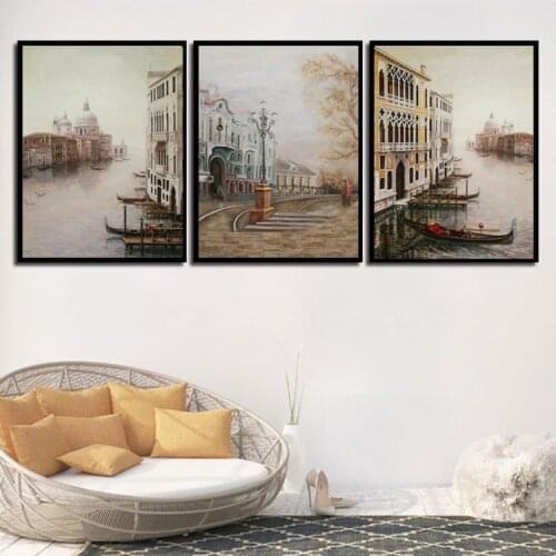 Abstract Venice City of Water Oil Painting on Canvas Retro Buildings Posters and Prints Wall Art for Living Room Decor Unframed