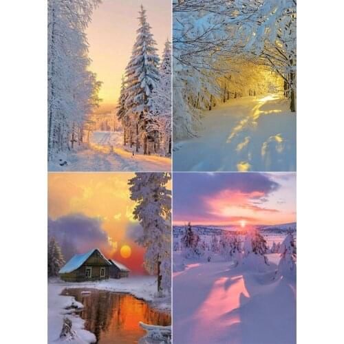 Winter Snow Scene Diamond Painting Full Round Drill Diamond Painting Christmas Home Holiday Decoration Gift Hanging Painting