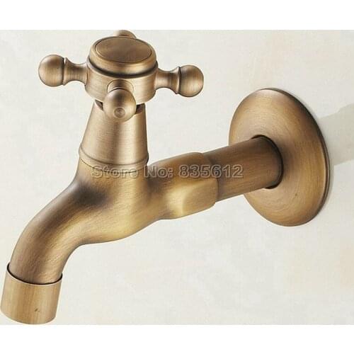 Antique Brass Wall Mounted Cross Handle Mop Pool Faucet / Laundry Sink Cold Water Tap Wav103