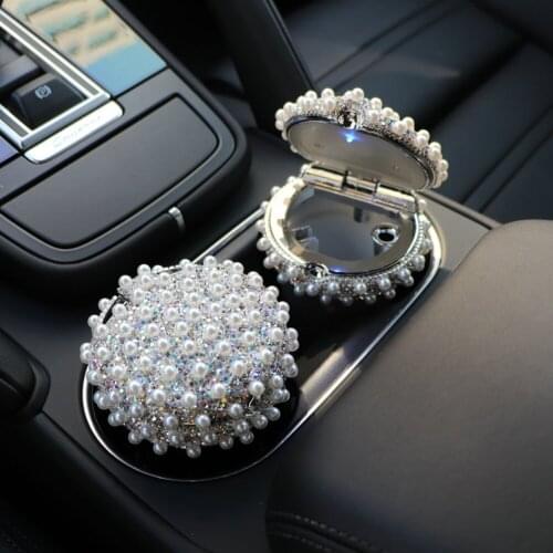 Car White Rhinestone LED Light Ashtray Auto Travel Cigarette Ash Holder Cup Bling