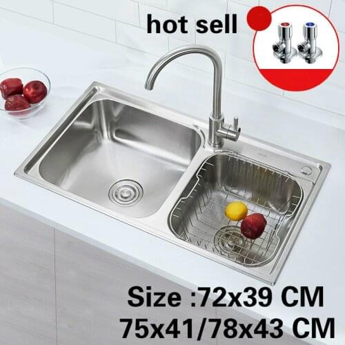 Free shipping Standard Kitchen double groove sink wash the dishes 304 food grade stainless steel hot sell 72x39/75x41/78x43 CM