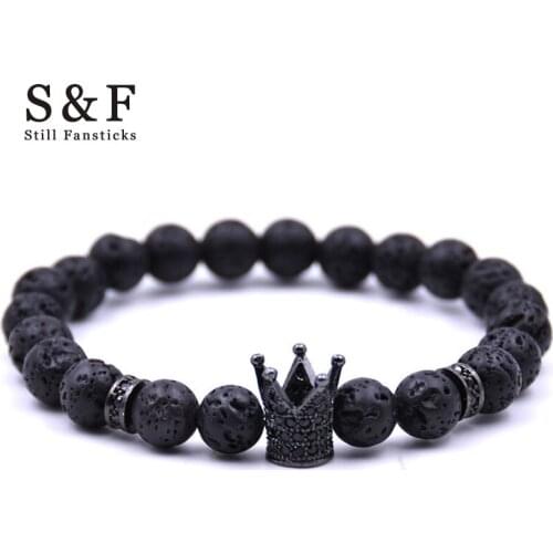 Crown Bracelet Lava Stone Bracelets For Women Rock Pulseira Masculina Bangles Men Jewelry Bileklik Mens Pulseras 2017 Bijoux