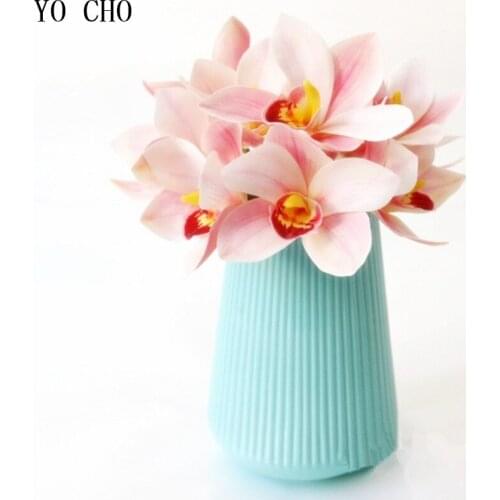 YO CHO 1 bouquet 4 heads Real touch Cymbidium Bouquets orchid artificial flowers christmas flowers silk flowers for wedding deco