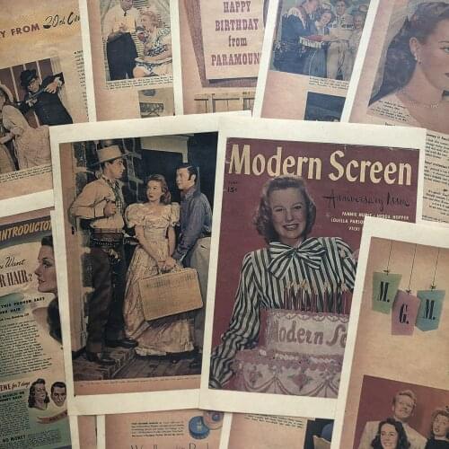 12pcs Retro European and American English Scrapbook Paper Pad Kraft Paper Color Magazine Handbook Decorative Paper