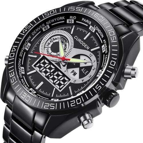 Chronograph Watch CURDDEN Full Steel Dual Time Analog Digital Watches Men Sports Waterproof LED Watch Montres de Marque de Luxe
