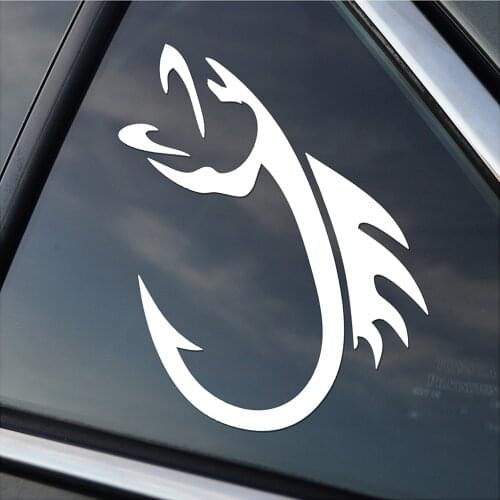 For Fish Hook Left Facing Vinyl Fishing Car Window Decal Sticker White