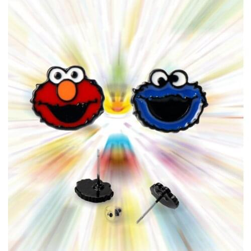 Sesame Street ELMO and COOKIE MONSTER Stud Earrings Enamel Jewelry Earrings for Women Ear Studs
