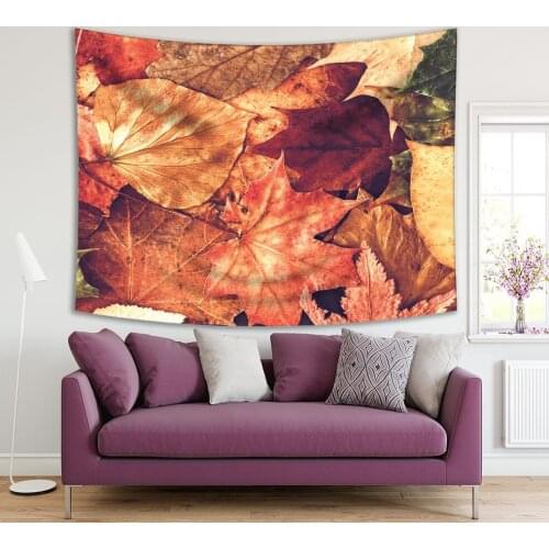 Tapestry Maple Leaves Falling Sunny Autumn Day Garden Countryside Nature Rustic Decor Yellow Orange Beige