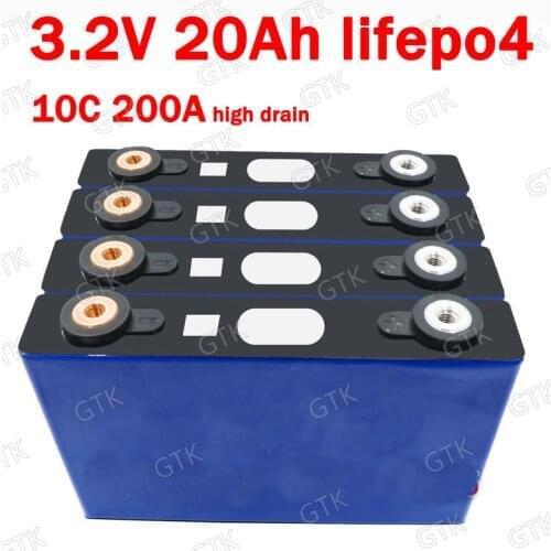 GTK 8pcs lithium batter 3.2V 20Ah LiFepo4 10C 200A high drain for diy 12V 24V 600A crane vehicle start yacht Golf cart boat