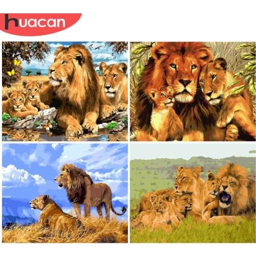 HUACAN Paint By Number Lion Animal Drawing On Canvas HandPainted Art Gift DIY Picture Painting By Number Kits Home Decoration