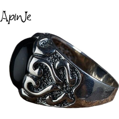 Apinje Natural Stone Ring 925 Sterling Silver Ring for Men Onyx Handmade Jewellery Traditional Jewellery