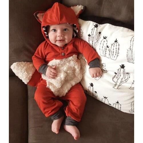 Baby Girls Romper Fox Hooded Warm Clothes for Newborn Baby Boy Girl Jumpsuit Outfits Cartoon Outfit for 0-24Months