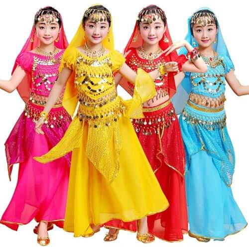 5pcs Set Girl BellyDance Wear Children Belly Dance Bollywood Costume Set Girls Indian Bollywood Dance Kid Performance Clothing