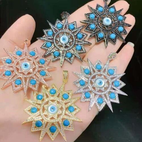 50MM Womens High Quality CZ Micro Pave Blue Stone Eye Starburst Pendant,Fashion Style For Woman Christmas Gift 1 Pair