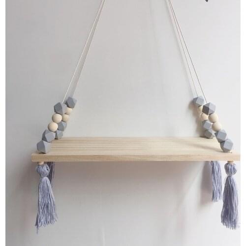 Multifunctional Home Decoration Style Solid Wood Shelf Storage Wall Hanging Rope Holder Baby Kids Room Commodity