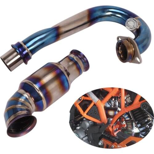 Motorcycle System Modified Front Header Link Pipe Titanium Blue for DUKE 125 250 390 RC390 2017 2018 2019 2020 2021