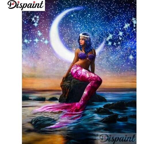 Dispaint Full Square/Round Drill 5D DIY Diamond Painting "Mermaid Moon" Embroidery Cross Stitch 3D Home Decor A12584