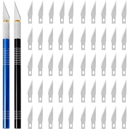 Imzay Leather Carving Skiving Knife Tools Kit Stainless Steel Precision Knife With 50 Blades Art Work Caving Sculpture Knifes