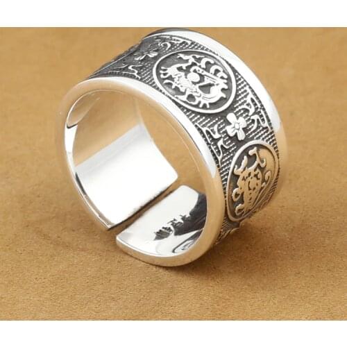 NEW! 999 Silver Dragon Tiger Ring The Chinese Four Mythic Beasts Ring Pure Silver Adjustable Ring Fengshui Lucky Jewelry