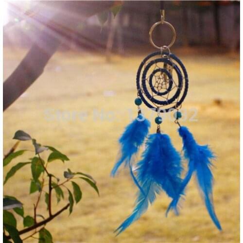 New fashion jewelry hot blue Feather Dreamcatcher Wind Chimes Indian Style Pendant three layers Dream Catcher key ring Gift