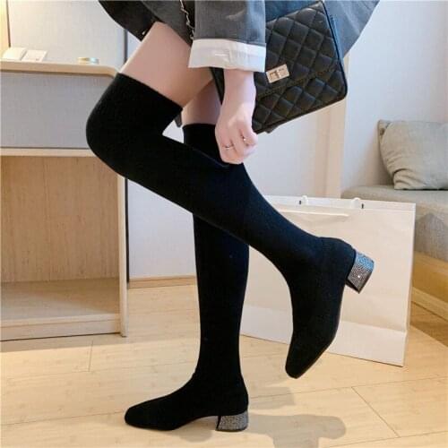 Autumn Boots Women Sock Shoes Stretch Fabric Shoes Slip-On Over the Knee Boots Womens Pumps Boots for Women 2020 botas de mujer