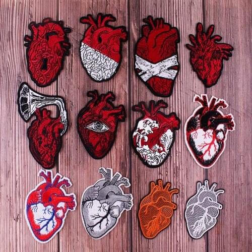 Red Heart Patch Punk Style Iron On Patches For Clothing Stickers DIY Human Organs Heart Eye Applique On Clothes Embroidery Patch
