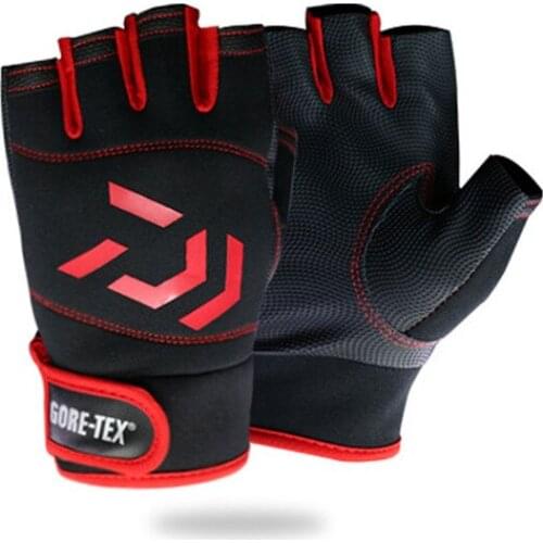 Drop Shipping 1 Pair DAIWA Anti-Slip 3 Fingers Cut Fishing Gloves Waterproof Leather PU Fishing Gloves Hunting Gloves