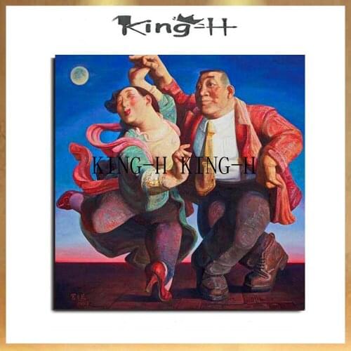 Hand-drawn characters realistic painting quality fat couples drawing oil painting canvas modernism cubism wall hotel lobby