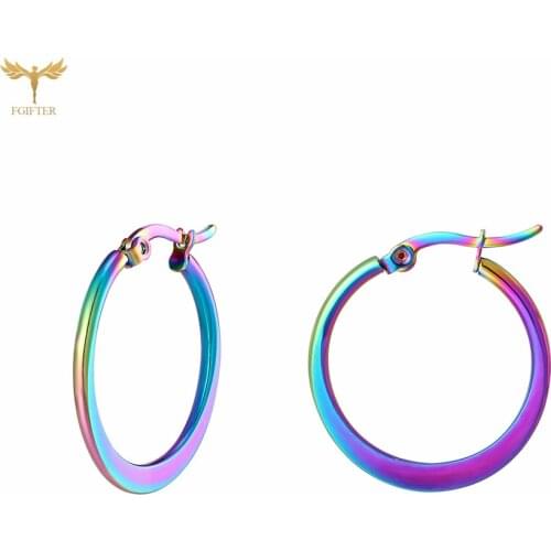 Geometric Round Square Hoop Earrings Wide Side Circle Color Stainless Steel Hypoallergenic Fashion Classic Womens Jewelry