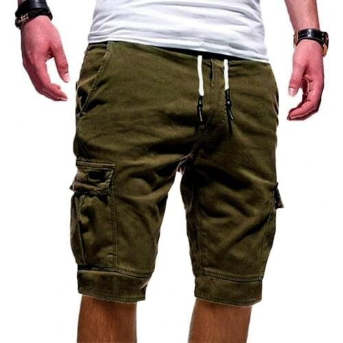 Summer Men Cargo Shorts Oversize Polyester Solid Color Multi Pockets Men Loose Drawstring Shorts Jogging casual sports shorts