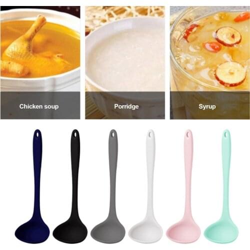 Silicone Soup Spoon Household Long Handle Ladle Porridge Spoon Rice Ladle Tableware Non-stick Dinner Cooking Scoop Kitchen Tools