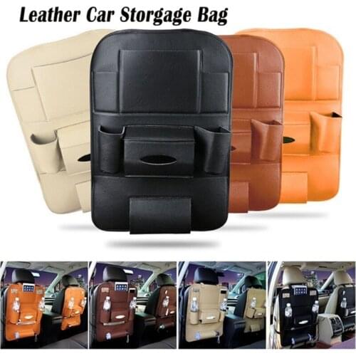 Car Seat Organizer Bag Back Pad Pu Leather Foldable Table Tray Travel Storage Bag Dining Table Drinks/Tissue/Pad Container