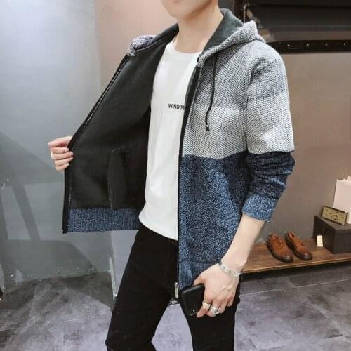 Sweater Men Clothes 2019 Winter Thick Warm Long Cardigan Men With Hood Sweater Coat With Cotton Liner Zipper Coats KK3071