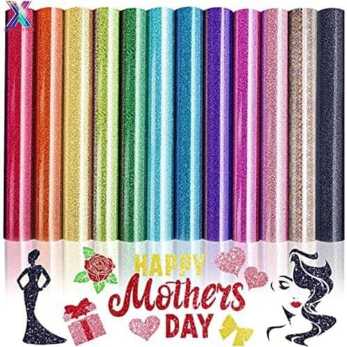XINFANGXIU 12 Sheets Mothers Day Glitter HTV Vinyl Fabric Craft 12X10in Glitter Iron on Vinyl PU Heat Transfer Vinyl for T-shirt