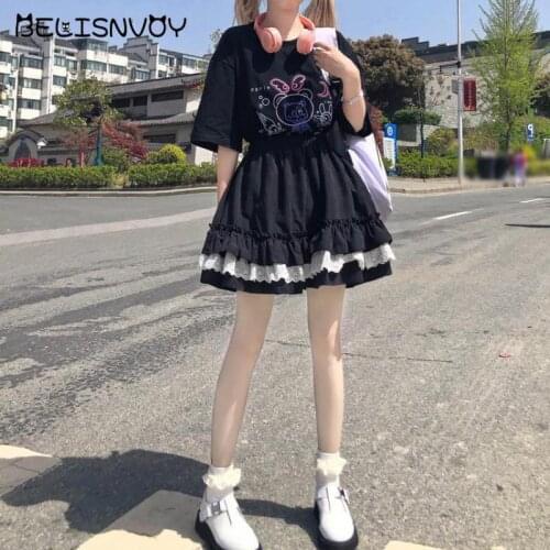 Japanese Summer Kawaii Women Mini Skirt School Gilrs Cute Sweet Lace Gothic Cosplay Lolita Skirt High Waist Ruffles Skirts
