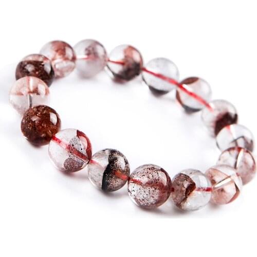Genuine Natural Red Phantom Quartz Gems Stone Round Crystal Beads Women Lady Bracelet 13mm