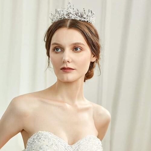 ZMHP330 Gold Silver Leaves Diamond-Studded and Pearl Wedding Crown Bride Headwear Birthday Party Prom Girl Hair Accessories