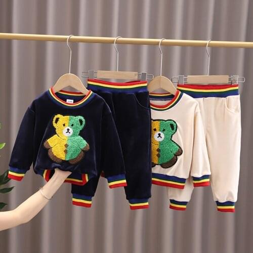 New Autumn Winte Baby Boys/Girls Clothing Cartoon Bear Casual Fashion Sports Velvet Warm 2PC/Sets Children Toddler Kids Outfits