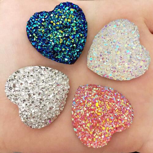 40pcs Bling AB Resin 30mm Ore Heart Flatback Rhinestone Appliques DIY Wedding Scrapbook Ornaments Craft SW52