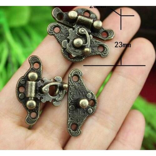 50pcs 23* 28mm Antique Latches Catches Hasps Solid Clasp Buckles Agraffe Small Lock for Wooden Box Hardware Door Furnitures Deco